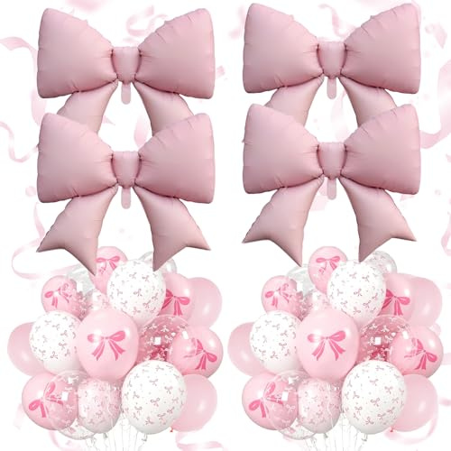 4 Palloncini Fiocco + 36 Palloncino Compleanno Rosa e Bianchi | Palloncini Compleanno Rosa, per Bimba Compleanno Battesimo Festa Matrimonio