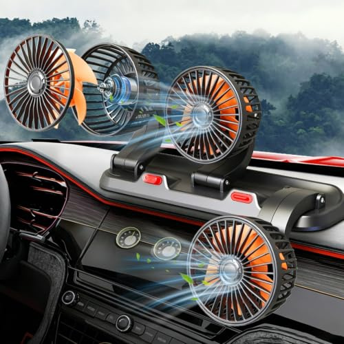 CHENBOOW Ventilatore Auto 12V,Ventilatore per Auto,Ventilatore Tre Testa per Auto,12V Ventilatore di Raffreddamento,Rotazione a 360°Ventola Veicolo,per Auto,Camion,SUV,Camper