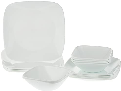 Corelle 18-Piece Vitrelle Glass Pure White Chip and Break Resistant Dinner Set, Service for 6, White