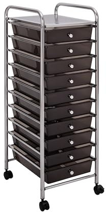 Seville Classics 10 Schubladen Rollwagen Rollcontainer Metall silber 39 x 32.5 x 97 cm