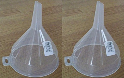 Whitefurze Clear Plastic Funnel, 14 cm Kitchen Funnel for Liquid Transfer, Plastic Construction, Kitchen Tool, Pack of 2, Colours Include Yellow, Grey, Beige, Blue