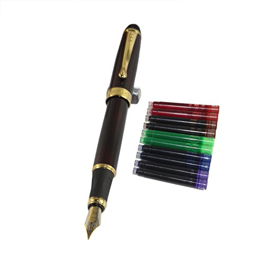 Jinhao 450 Normale Feder Fountain Pen dunkelrot mit 5 Farb Gullor Tintenpatronen