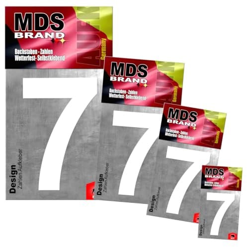 Zahlen Aufkleber | Mega pack | 1x 15cm-10cm-8cm-5cm, Selbstklebende, langlebige Zahlen für Briefkasten, Mülltonne & mehr | Perfekt für Innen & Außenanwendungen (Weiss-7)