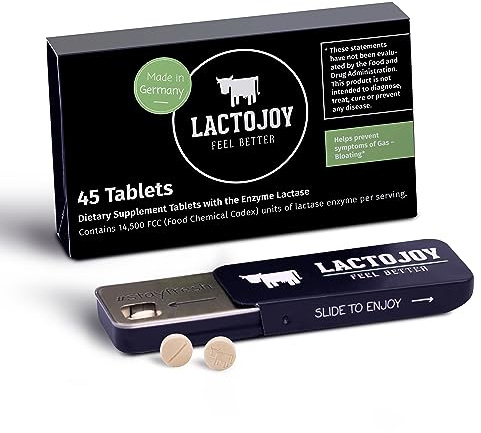 LactoJoy Lactase Pills 14,500 I 45 Pieces I Powerful Lactase Enzymes for Lactose Intolerance I Ultra Pure Lactase for Improved Digestion I No Silicon Dioxide, No Artificial Flavors, No Sucralose