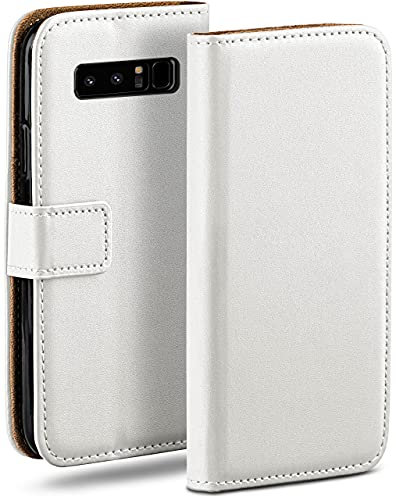 moex Book Case für Samsung Galaxy Note 8 Handyhülle mit Kartenfach, Hülle klappbar 360 Grad Schutzhülle, Klapphülle Flip Case Cover, PU Leder Handytasche Lederhülle, Weiß