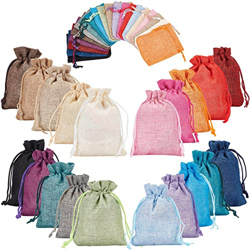 PandaHall Elite - Packung mit 40 Stück 20 Farben Beutel Hanf Leinen Sachets mit Rechteckschnur für Hochzeitsgeschenk Schmuck, 12x9cm