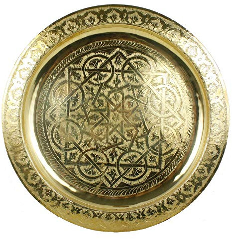 Marokkanisches Serviertablett rund Karam Ø 50 cm aus Messing | Orientalisches Teetablett in der Farbe Gold | Echtes Kunsthandwerk aus Marrakesch | Tablett für kreative Dekoration Idee | TA6051