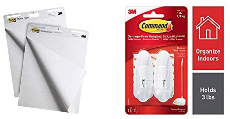 Post-it Notes Pack of 2 Blocks of Sheets Super Sticky Wall + 4 Pads Super Sticky for meetings, Neon Colours+ Command Wire Hooks with Strips - Medium, White