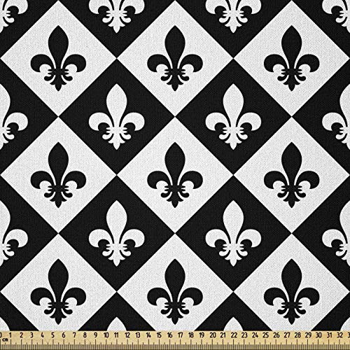ABAKUHAUS Fleur De Lis Stoff als Meterware, Schachbrett-Logo, Microfaser Multi Zweck Dekostoff für Kunsthandwerke, 3M (230x300cm), Weiß Schwarz