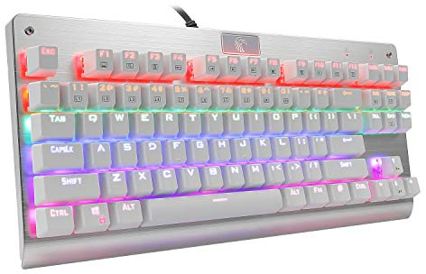HUO JI E-Yooso Z-77 Mechanical Gaming Keyboard, Rainbow LED Backlit with Red Switches,Tenkeyless 87 Keys Anti-Ghosting for Mac PC, White