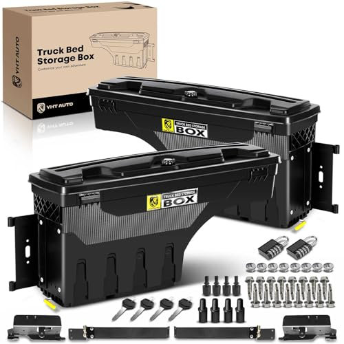 YHTAUTO Set of 2 Driver and Passenger Side Truck Bed Storage Box Lockable Tool Case for Dodge Ram 1500 2500 3500 2002-2018