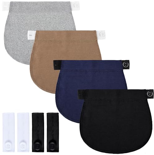 Syhood 6 Pieces Maternity Pants Extender Set Adjustable Waist Extenders Elastic Pant Button Extenders Pregnancy Stretch Band for Women Men(Black+Navy Blue+Gray+Khaki+White)