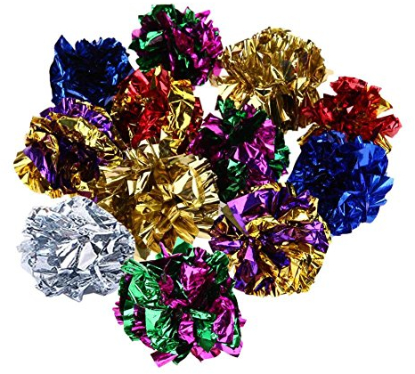 Akaddy 12pcs Bunte Ring Papier Katzenspielzeug Mylar Bälle Ton Papier Kätzchen Spielbälle