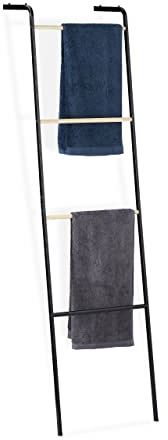 Relaxdays Handtuchleiter aus Metall, 4 Sprossen, für Handtücher & Kleidung, platzsparend, HxBxT 160x40x26 cm, schwarz