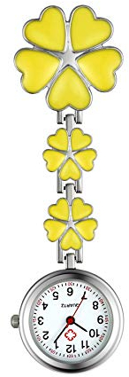 Avaner Damen Schwesteruhr Pflegeruhr mit Clip FOB-Uhr Blütenblatt-Herzform für Krankenschwester Arzt Doktor (gelb)