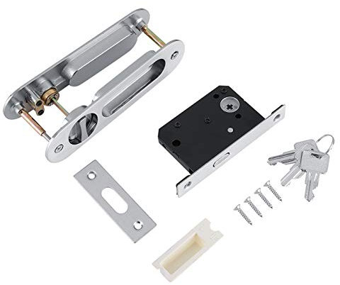 Yosoo Health Gear Sliding Door Lock Mortise Lock Handle with Keys, Sliding Door Mortice Lock, Pocket Door Lock Invisible Recessed Door Handle for Barn Wood Furniture Hardware(Sliver)