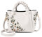 NICOLE & DORIS Elegant Handtasche Damen Shopper Tote PU-Leder Henkeltasche Frauen Schultertasche Bestickte Umhängetasche für Arbeit Schule Shoppin Weiß