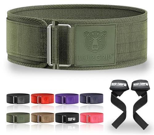 BEAR GRIP - Selbstverriegelnder Gewichthebergürtel, Premium Gewichthebergürtel für Crossfit, Powerlifting, Bodybuilding, Hebegürtel für Männer und Frauen (Khaki, M)