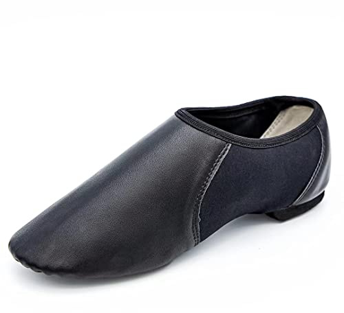 Asyusyu Jazz Shoes Neo-Flex Slip on Soft Leather Jazz Shoes Modern Split Sole Dance Shoes for Women and Men Black, Schwarz , 42 2/3 EU