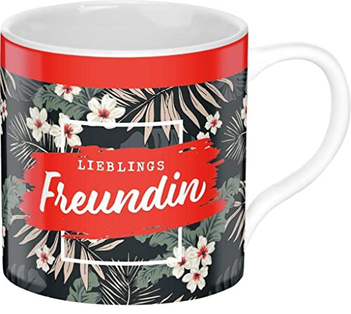 GRUSS & CO 47631 Tasse Freundin, Porzellan, 45 cl, Dschungel-Print, Rot