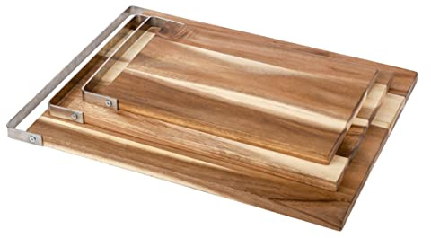 axentia Schneidebrett aus Akazienholz, mit Edelstahl-Griff, ca. 40 x 1,5 x 30 cm