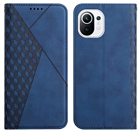 KOUYI Kompatible mit Xiaomi Mi 11 Hülle, Retro Premium PU Leder Weich TPU Klapphülle Kartenfächer Magnetic Standfunktion Flip Wallet Shockproof Handyhülle (Blau)