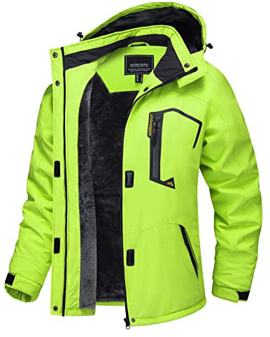 TACVASEN Damen Übergangsjacke Warm Winterjacke Gefüttert Wanderjacke Ski Jacket mit Wasserdichtem Reißverschluss, Neongrün, M