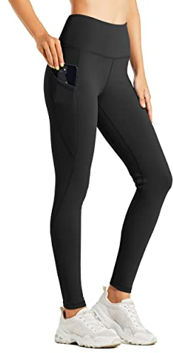 Willit Women's Fleece Lined Leggings Water Resistant Winter Pants Thermal High Waisted Yoga Hiking Running Tights Pockets Black M