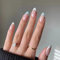 JUSTOTRY 24 Pcs Almond False Nails Short, Pale Blue and White French Press on Nails Pattern, Nude Fake Nail Short, Oval Stick on Nail for Women, Nails Fake Nail for Nail Art