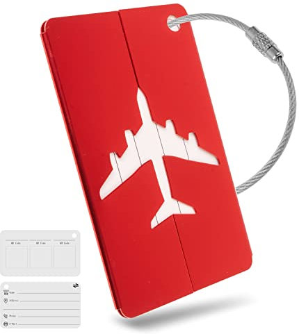 Kofferanhänger mit Adressschild, 1 Pack, in Rot, Aluminium Schild, für Flugreise, Kreuzfahrt, Metallgepäckanhänger, Namensschild Koffer, Adressanhänger, Taschenanhänger, Reise ID Etikett Aufhänger