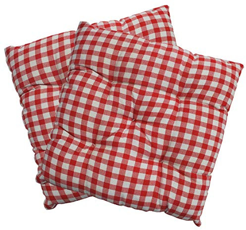 NYVI Stuhlkissen 38x38 cm ComfySeat Rot Weiß kariert 2er Set - Sitzkissen mit 6 cm Comfort Sitzpolster - Indoor & Outdoor - Gartenstuhlkissen aus Baumwoll-Mischgewebe - ÖkoTex 100