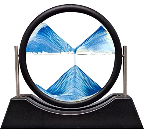 Sand Art Liquid Motion, sablier 3D, Paysage de mer Profonde, Image d'art de Sable mouvant, Verre Rond à Mouvement Liquide, Cadre de Sable Fluide, Bleu, 30,5 cm