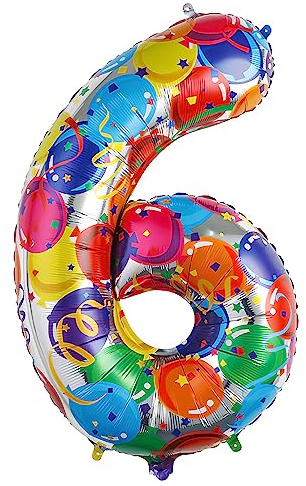 Ponmoo Foil Globo Número 6 Multicolor 40 (101cm), Inflable Helio o aire, Gigante Numeros 0-9, 10-19, 20-29, 30-100, Grande Globos Decoración para La Boda Aniversario y Cumpleaños Fiestas