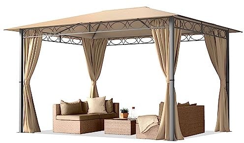 Garden pavilion 3x4 m waterproof PREMIUM pavilion with 4 side-panels curtains garden tent approx. 220g/m² roof tarpaulin in taupe party tent
