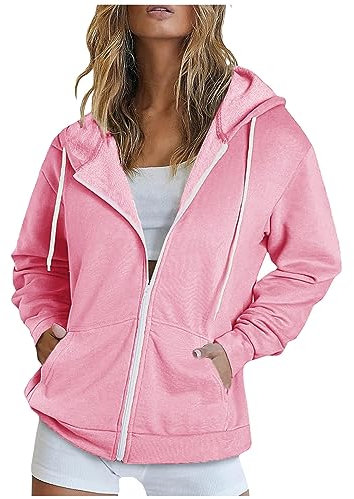 Susenstone Femme Sweat-Shirt à Capuche avec Fermeture Eclair Hoodie Sweat Zippe Manches Longues Temps Libre Sport Fitness Outdoor Basic Casual Couleur Unie Veste Cardigan Zippée