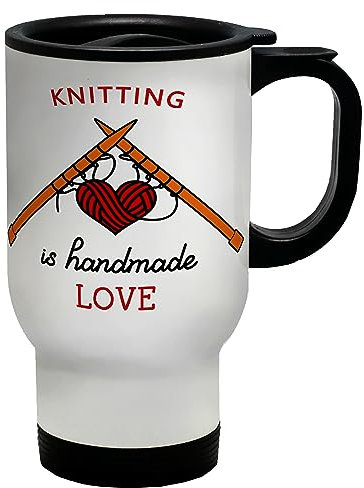 Shopagift Knitting Travel Mug Handmade Love Knit Sew Sewing Lover Gift Stainless Steel 14oz Cup