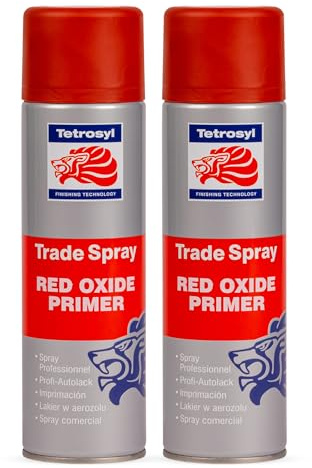 Tetrosyl Trade Spray Red Oxide Primer 500ml – Fast-Drying Acrylic Aerosol with Adjustable Nozzle for Spray-Gun Finish, Vehicle Primer & Surface Preparation (2 Pack)