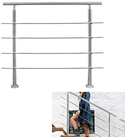 Ansobea Main courante en acier inoxydable 160 cm, garde-corps en acier inoxydable intérieur, 4 traverses, rampe d'escalier en acier inoxydable, main courante en acier inoxydable extérieur, garde-corps