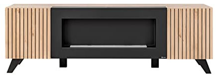 Mobile Porta TV Moderno con Biocamino Integrato e 2 Sportelli Laterali Complemento d’Arredo Rovere e Antracite PTVP15