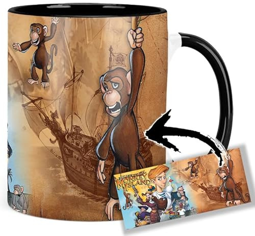 Escape From Monkey Island Tasse Innen & Henkel Schwarz Keramikbecher Mug