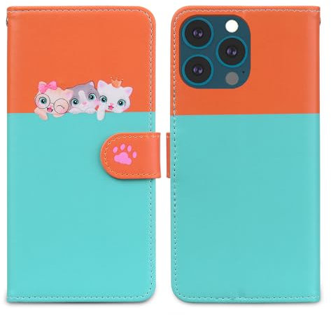 Nbziyoo Phone Case for iPhone 13 Pro,Cartoon Cats/Dogs Patterns Flip Wallet Case with Card Slots, Premium Magnetic PU Leather Cover Case for iPhone 13 Pro, Light Green