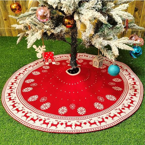 Chickwin Base Albero di Natale 122cm Gonna Albero di Natale, A Maglia Tappeto Albero di Natale Rosso Decorazioni Albero di Natale, Natale Decorazioni Casa per Feste di Natale (70cm,Rosso e Bianco)