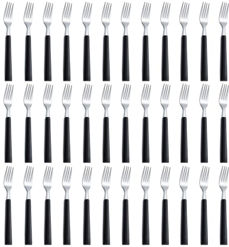 Pleafind 36 Piece Dinner Forks, Stainless Steel Cutlery Forks with Black Handles, Fork Set for Home/Kitchen/Restaurant, Mirror Polished, 7.2 Inch, Dishwasher Safe