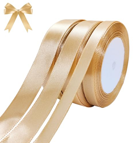 qingmeng Satinband Gold, 66m Geschenkband Gold Breit, 10mm/15mm/20mm Schleifenband, Geschenkband Hochzeit Stoff, Goldenes Geschenk Band Geschenkbänder für Taufe Geburtstag Deko Geschenkverpackung