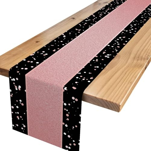 Tischläufer Geburtstag,Schwarz Rosa Party Tischdeko Geburtstag Dekoration Happy Birthday Tischdecke Tisch Deko für Kinder Mädchen Jungen Party Geburtstagsdeko 180 x 35cm