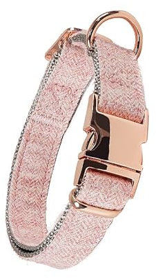 Rose Gold Twill Collar - Xs Safe Metal Buckle Adjustable And Comfortable Plaid Nylon Strap Collar With Unique Design Suitable For All Dogs 1.5CM×20CM-30CM Pink
