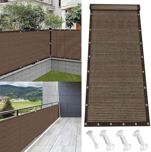 Balkon Sichtschutz Ohne Bohren 70 x 300 cm Witterungsbeständig Sichtschutz Balkonumrandung mit Ösen mit Kabelbinder für Gartenzaun Balkonzaun, Braun