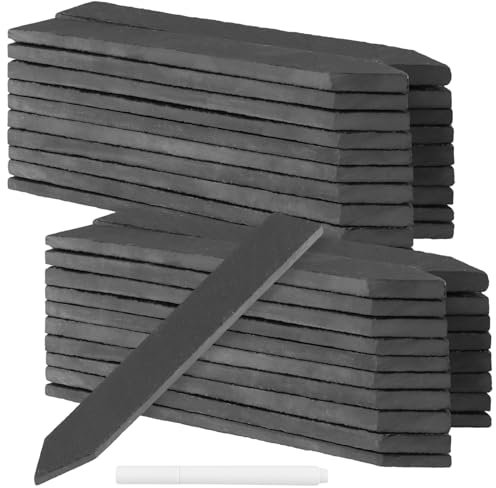SINJEUN 40 PCS Slate Plant Labels, Slate Garden Signs with Talcum Pen, Slate Garden Tags Mark Signs for Vegetable Patch, Planter, Flower 15x2cm