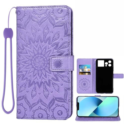 Auotu Custodia with protezione della lente Case PU Pelle Flip Magnetica Custodiar Portafoglio Cover Per Cubot Hafury V1 Smartphone (Viola with Fiore Pattern)
