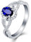 Trauringe Weißgold 750, Ringe Frauen 60 18 Karat Gold Hohler Blauer Ovaler Saphir Silber Damen Modeschmuck